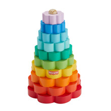Fisher-Price Wood Toddler Toy Ring Stacker, 10-Piece Wooden Stacking Activity for Fine Motor Skills Play Kids Ages 18+ Months, HXT77