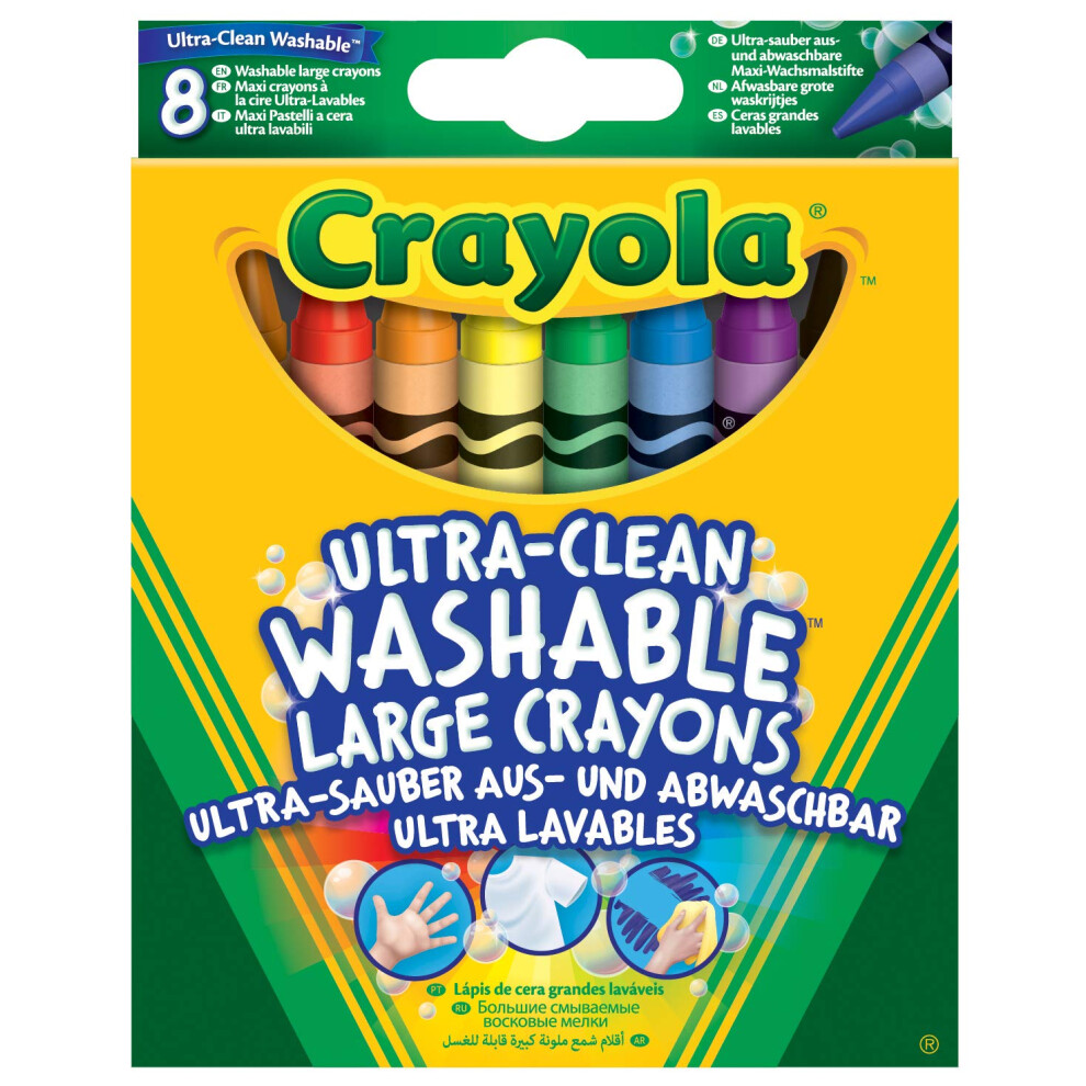 Crayola Ultra-Clean Washable Large Colouring Crayons - Assorted Colours (Pack Of 8) | Kids Arts & Crafts | Ideal For Kids Aged 3+
