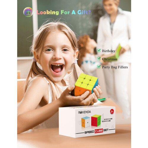 ROXENDA Speed Cube Set, 2X2 3X3 Speed Cube Original Fast Cube with Instruction (Stickerless) 2
