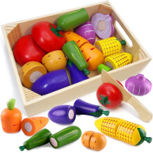 Airlab Wooden Play Food for Kids Kitchen Toys for Toddlers Cutting Fruits and Veg Toys Food Set Pretend Play Kitchen Accessories Chopping Vegetables
