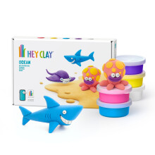 Hey Clay Ocean: Shark, Octopus, Stingray Set - Colourful Modeling Kids - Air Dry Clay Kit 6 cans with Fun Interactive Instructions App