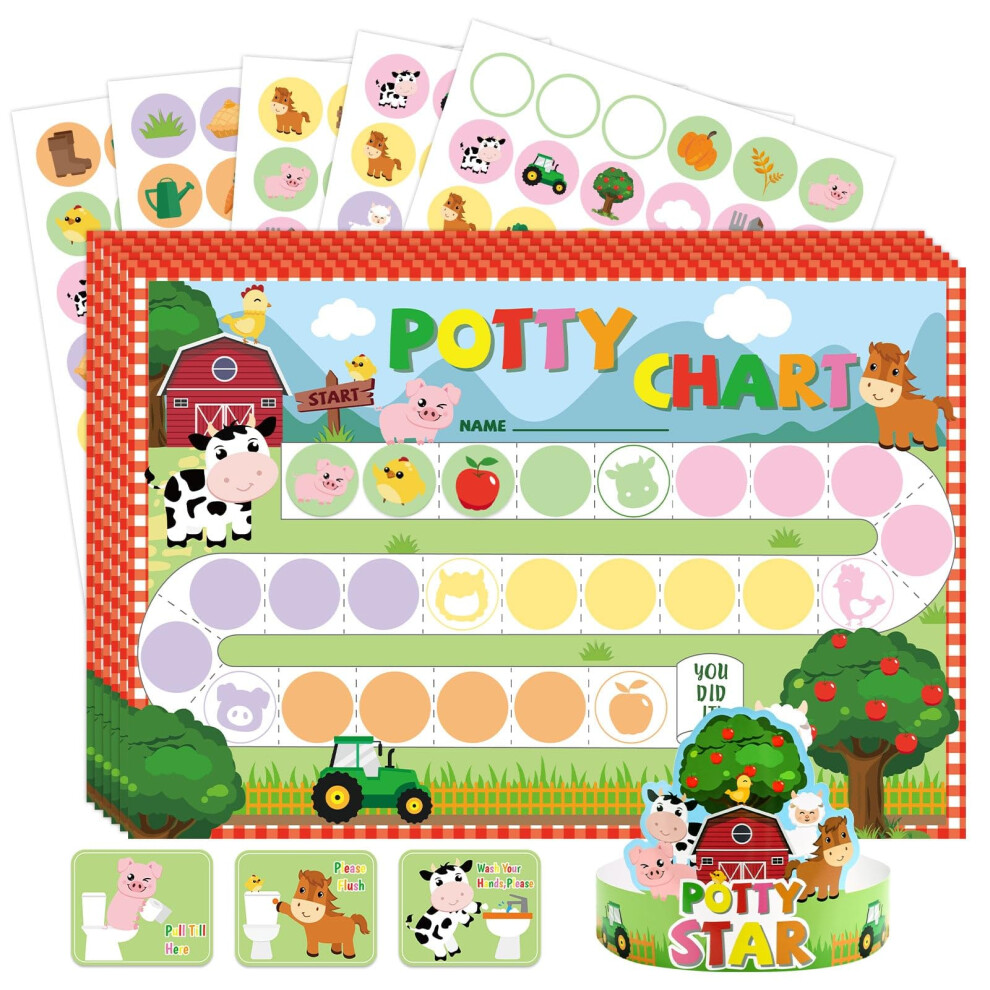 Potty Training Chart - Farm Toilet Training Reward Chart With 270 Potty Training Stickers Crown Sticker Chart For Boys Toddler Kids Pot Pink Wernnsai