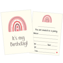 PartiKraft 12 x Pink Rainbow Birthday Party Invitations (Invitations Only)