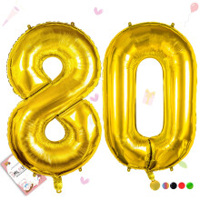 Smlpuame Gold Number 80 Balloons, 40 Inch Large Foil Balloon 0-9 Helium Digital Balloons, Self Inflating Number Balloon for 80th Birthday Party Celeb