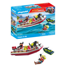 Playmobil 71464 Action Heroes: Fireboat with Aqua Scooter, exciting water rescue, including diving goggles and fins, fun imaginative role-play, reali