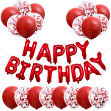 Happy Birthday Banner, Red Balloon Decoration Set - 20 Pack Including Latex and Confetti Balloons, 16-inch Foil Balloons for Boys, Girls, Women Party