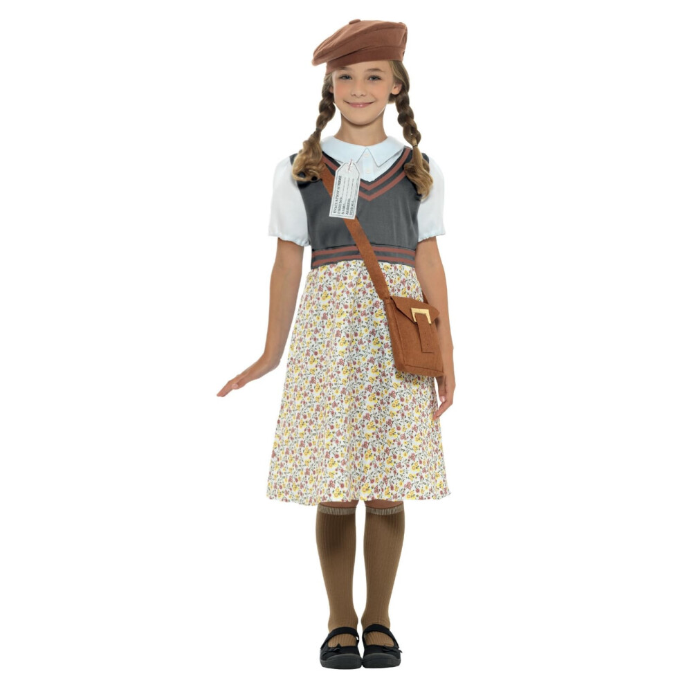 Smiffy's Evacuee School Girl Costume, With Dress, Hat, Bag & Name Tag, Girls Fancy Dress, Child Dress Up Costumes Grey