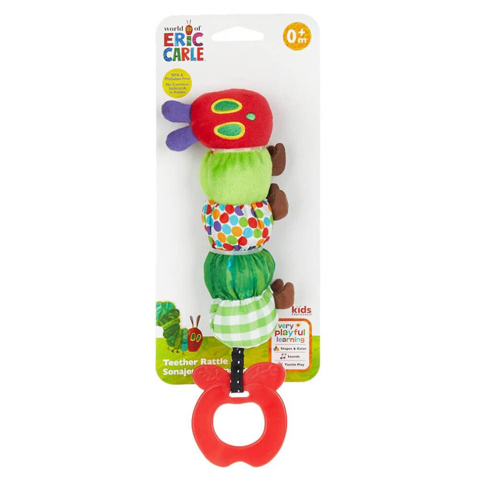 Very Hungry Caterpillar Teether Rattle – Soft Baby Sensory Toy With Vibrant Colours - Infant Teether Toy Rainbow Designs