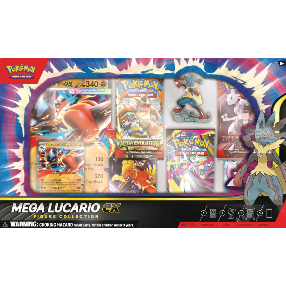 Pokémon Tcg: Mega Lucario Ex Figure Collection (1 Etched Foil Promo Card, 1 Oversize Promo Card, 5 Booster Packs & 1 Mega Lucario Figure)