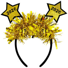 iwiio Happy New Year Headband, New Years Eve Star Headband with Tinsel, Glitter Tiara Hair Accessories for Kids Adults New Year Hair Band Shiny New Y