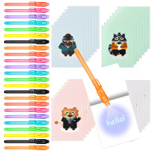 OFFCUP Invisible Ink Pen, 32pcs Spy Pen Magic Marker Pens with UV Light and Pouch - Detective Theme for Kids, Spy Pens Invisible Ink for Writing Secr