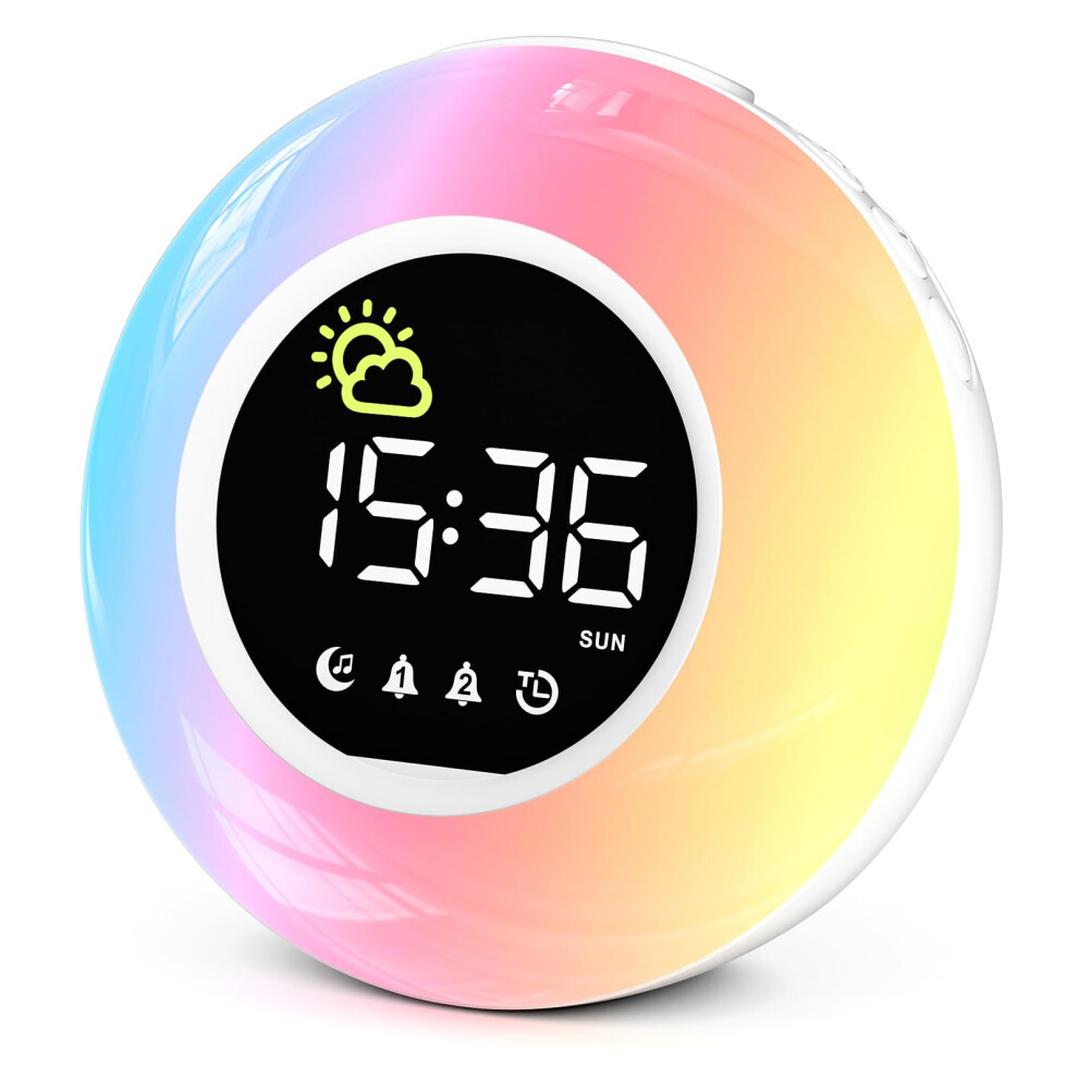 Hermic Alarm Clock, Digital Alarm Clock Bedside With Night Light, 12 White Noise, Adjustable Volume & Brightness, 10 Rgb Night Light, Timer, Snooze,