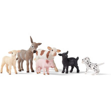 SCHLEICH Farm World - 6 PC Baby Farm Animal Playset with Puppy, Lamb, Goat, Piglet, Calf and Donkey Toys - Realistic Barnyard Figurines - Fun Educati
