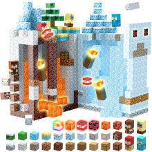 TUKIIE Magnetic Blocks, 200PCS 1inch Magnetic Building Blocks Build Ice Lava Castle Worlds, Light up Magnet Blocks Construction Cube Toys Montessori