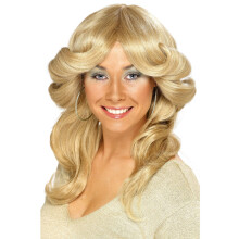 Smiffys 70s Flick Wig, Blonde Long, Wavy & Layered, 1970's Disco Fancy Dress, 1970s Dress Up Wigs Halloween