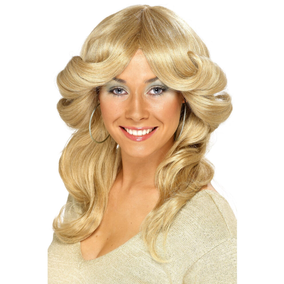 New Smiffy's 70S Flick Wig, Blonde Long, Wavy & Layered, 1970'S Disco Fancy Dress, 1970S Dress Up Wigs Halloween