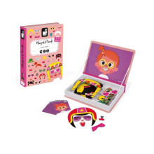 Janod - Girl's Crazy Faces Magneti'Book - Magnetic Educational Game 55 Pieces - For children from the Age of 3, J02717, Rose