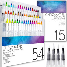 CHROMATEK Watercolour Brush Pen Set 54, Tutorial Pad and Online Video Tutorial Series Real Brush Tip. Vivid. Smooth. Blendable. 50 Colors, 4 Blending