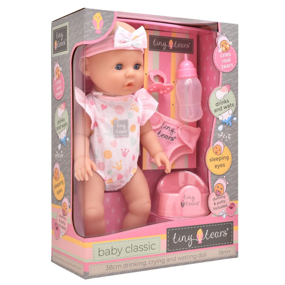 John Adams | Tiny Tears - Baby Classic - 38Cm Crying And Wetting Doll: One Of The Uk's Best Loved Doll Brands! | Nurturing Dolls | Ages 18M+