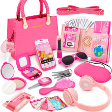 Hohosunlar Little Girl Purse with Pretend Makeup for Toddler, 49PCS Kids Play Handbag Set - Fake Make Up Bag Wallet Toy Phone Key Credit Cards Birthd