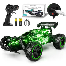 Tecnock Remote Control Cars for Kids, 1:18 Scale RC Racing Cars with LED, 2.4GHz All Terrain RC Car with 2 Rechargeable Batteries for 50 Min Play, In