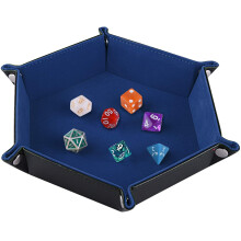 SIQUK Double Sided Dice Tray, Folding Hexagon PU Leather and Dark Blue Velvet Dice Holder for Dungeons and Dragons RPG Dice Gaming D&D and Other Tabl