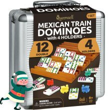 Queensell Mexican Train Dominoes Set with 4 Holders - Dominoes Double 12 with Wooden Hub and Tiles Holders - Double 12 Dominos Set for Family Game Ni