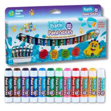 Little Brian Bath Paint Sticks For Kids - 12 Pack Assorted Colours - Bath Crayons, Mess-Free, Easy Clean Up, Fast Drying Action, Vibrant Colours, Mul