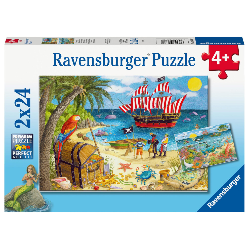 Ravensburger Pirate & Mermaids Jigsaw Puzzles For Kids Age 3 Years Up - Toddler Toys - 2X 24 Pieces