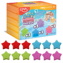 ZIMPLI - 12 x Star Baff Bombz, Create a Colourful, fizzing, bathtime Adventure, Birthday Gift for Kids, Moisturising Bath Bombs, Vegan Friendly & Cru