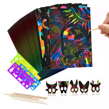 Scratch Art for Kids,50 Pcs Rainbow Scratch Off Paper Combo Arts Set Black Magic Scratch Art Notes Paper Boards Doodle Pad for Girls Boys Christmas B