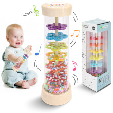 Wooden Baby Rattle Toys, Rain Stick Musical Toy Montessori Toys for Babies 6-12 Months, Baby Rattle Sensory Hand Grip Developmental Toy, Musical Inst
