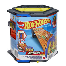 Hot Wheels Track Builder Action, Roll Out Raceway, Track Set with 5 Lane Racetrack and Toy Storage Bucket, Includes 1 Toy Car, Toys for Ages 4 to 10,