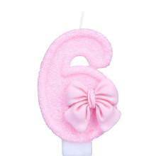 ZHIHUI Birthday Candle for Cake, Pink Bow Birthday Cake Topper Decoration, Cake Candles for 6th Girls Theme Party Supplies Birthday Party (Number 6)
