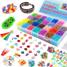 Inscraft 11900+ Loom Bands Kit, Colourful Rubber Bands in 28 Colours with Container, 600 Clips, 200 Beads, 52 Letter Beads, Bracelet Making Loom Refi