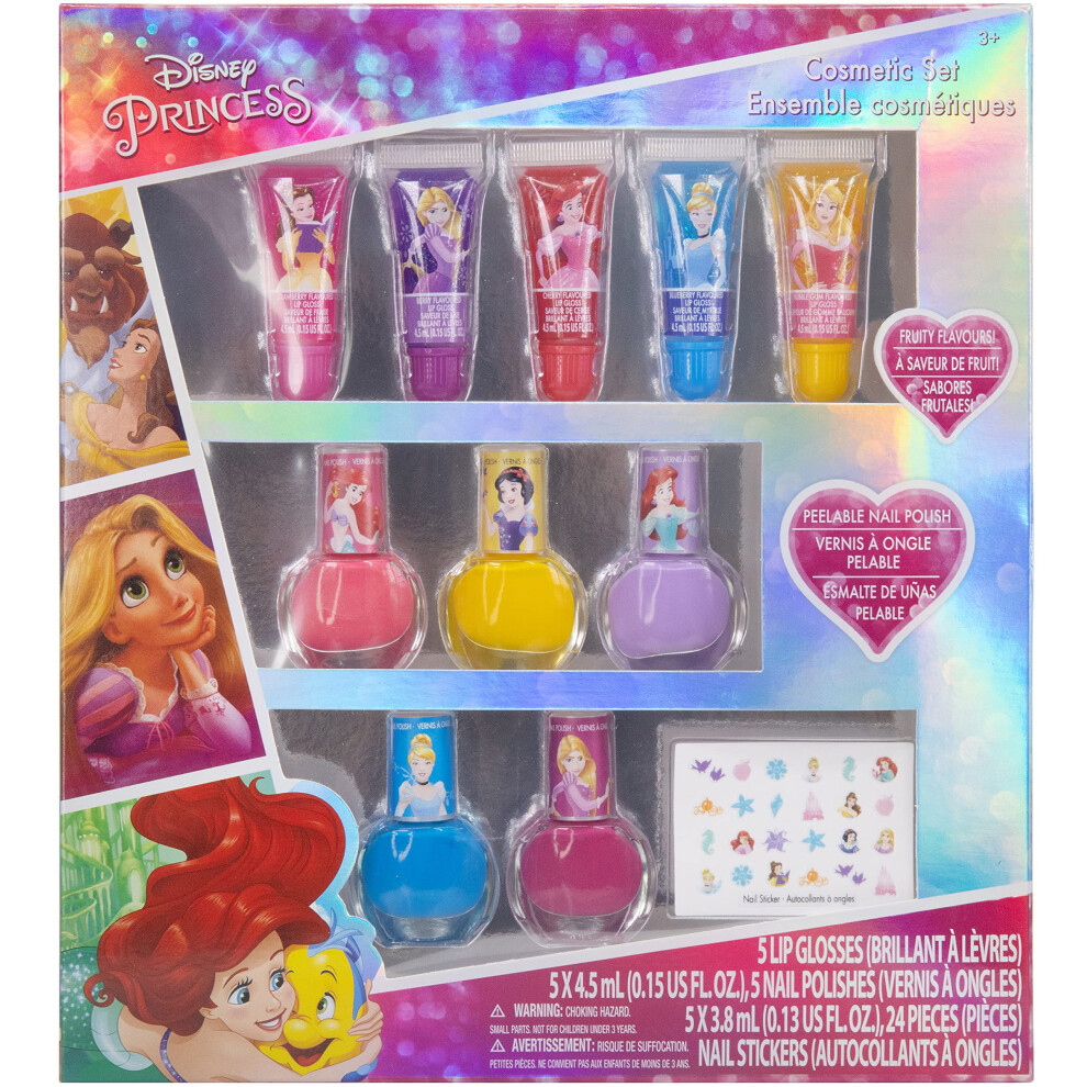 Townley Girl Disney Princess - Super Sparkly Cosmetic Makeup Set For Girls With Lip Gloss Nail Polish Nail Stickers - 11 Pcs|Perfect For Parties Slee