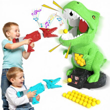 BLmukce Dinosaur Shooting Toys for Boys 3 4 5 6 7 Years Old, 2 Air Pump Launchers, Movable Target & 48 Foam Balls, Outdoor/Backyard Games with LED Sc