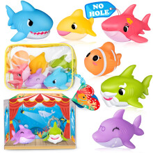 Oriate No Hole Mould Free Baby Bath Toys, 6pcs Shark Toys Toddler Swimming Pool Water Toys, Storage Bags Anniversary Card Hand Puppets Theater incl.B