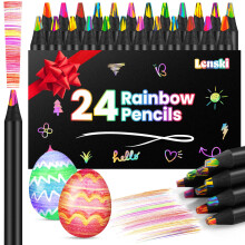 Lenski Stocking Fillers Kids, 24 Rainbow Pencils Colouring Pens, Gifts for Teenage Girls Birthday Presents Gifts for 4-13 Year Old Girls Toys Age 3-9