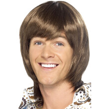Smiffys 70s Heartthrob Wig, Brown , 1970's Disco Fancy Dress, 1970s Dress Up Wigs Halloween