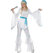 Smiffys Super Trooper Costume, White with Top, Trousers, Hat and Belt Tie, 1970's Disco Fancy Dress, Adult Dress Up Costumes