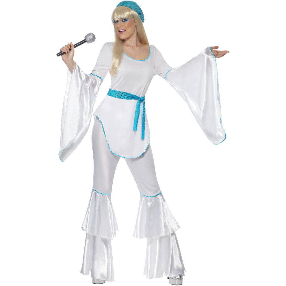 Smiffy's Super Trooper Costume, With Top, Trousers, Hat And Belt Tie, 1970'S Disco Fancy Dress, Adult Dress Up Costumes White