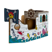 BANKERS BOX Pirate Ship Playhouse for Kids XL (79 x 50.5 x 135cm) - Colour-In Cardboard Den, FSC Certified & Recyclable, Arts & Crafts Toy - Ages 3+