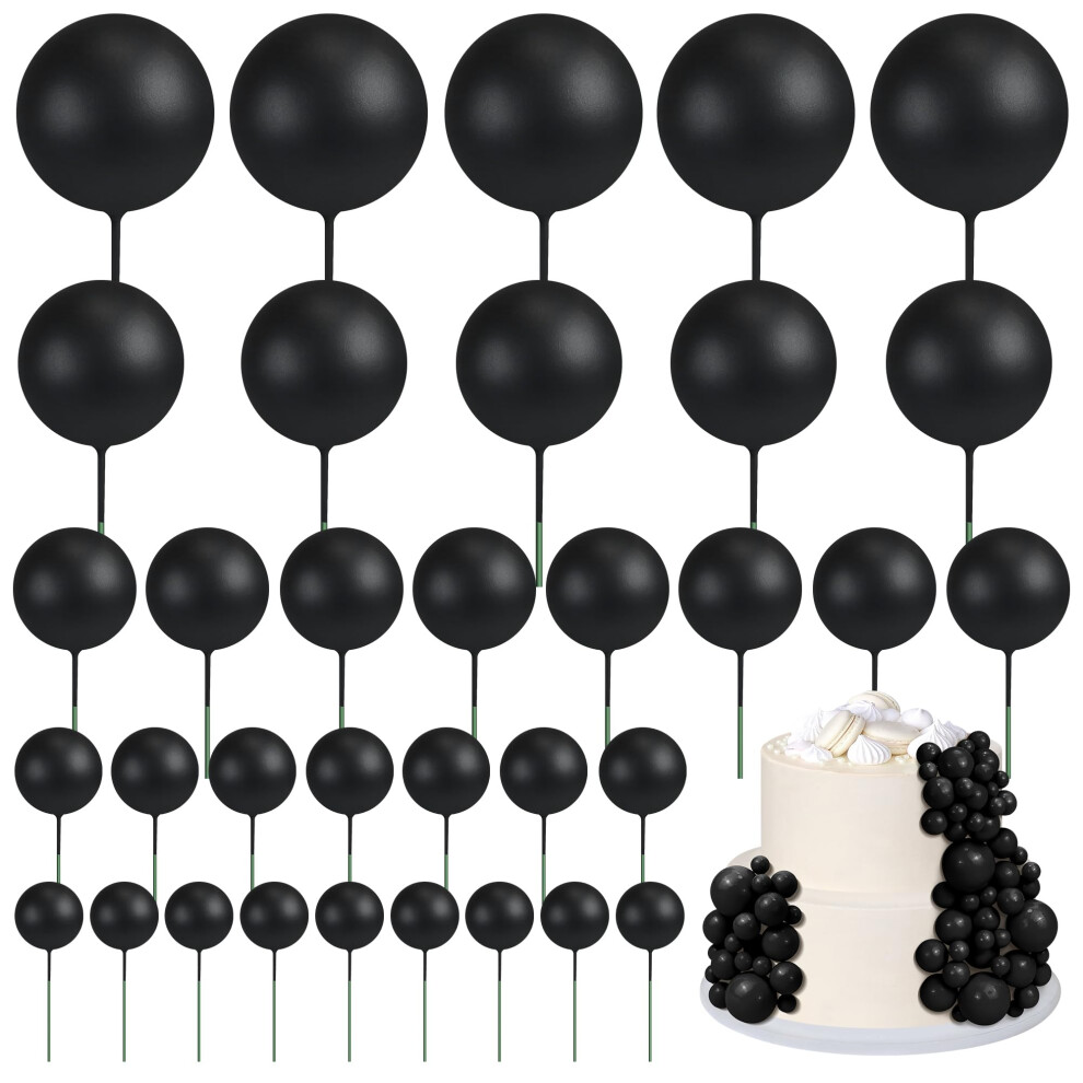 Photos - Other Toys 55 Pieces Mini Balls Cake Toppers 5 Sizes Foam Ball Cake Picks Cake Decorations Black Color Mini Balloons Stick Cake Cupcake
