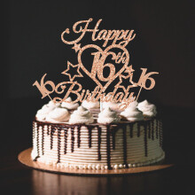 bng-bng 16th Birthday Cake Topper Girls Rose Gold Glittery Happy 16th Birthday Cake Cupcake Toppers For Girl 16 Sixteen Years Old Birthday Party Supp