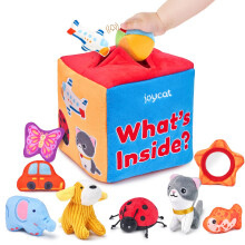 JoyCat Baby Toys 6-12 Months - Mystery Soft Box with 10 Sensory Objects, Rattle, Crinkle Paper, Mirror - What's Inside Box Infant Gifts, Busy Montess