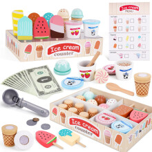 Wooden Ice Cream Toys for Toddlers 3-5, Kids Wooden Toys Play Kitchen Accessories, Play Food Sets for Kids Kitchen, Pretend Play Toys Gifts for 3 4 5