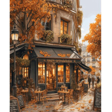 NEWENMO Parisian Café Paint by Numbers Kits Adults,Urban Landscapes Painting by Number Kit,Autumn Vibe Paint by Numbers,DIY Hand Painted Oil Painting