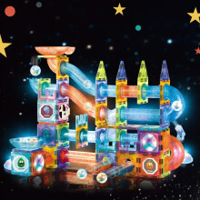 Magnetic Tiles Building Blocks with LED Lights,144 PCS Marble Run Track Brain Game Play Set,STEM Educational Magnet Construction Toy for Boys Girls K