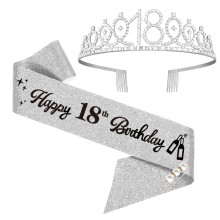 Moitkptt 18th Birthday Sash and Tiara, 18th Birthday Rhinestone Crown Birthday Gift for Girls 18th birthday decorations (Silver)